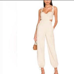 Tularosa Cream Tie-Shoulder Cutout Jumpsuit